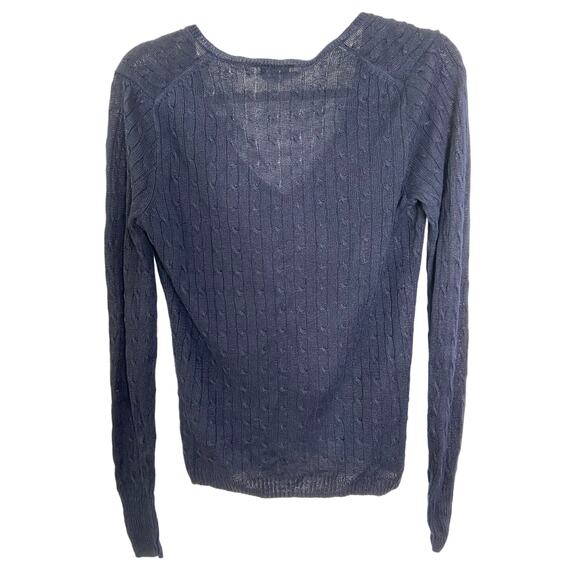 J. Crew 100% Linen Cable Knit V Neck Sweater Pullover Lightweight Navy Size M - Picture 5 of 6